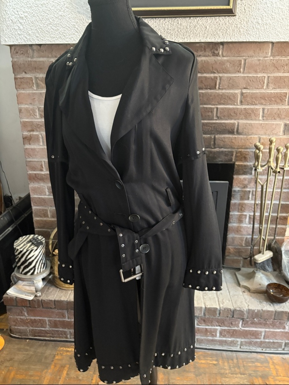 Haute Hippie Black Stud-Trim Trench Coat